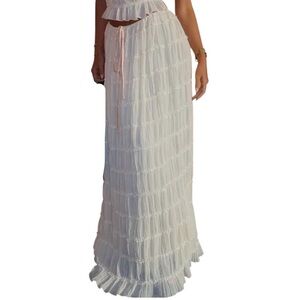 Lace Ruched Tiered Maxi Skirt
